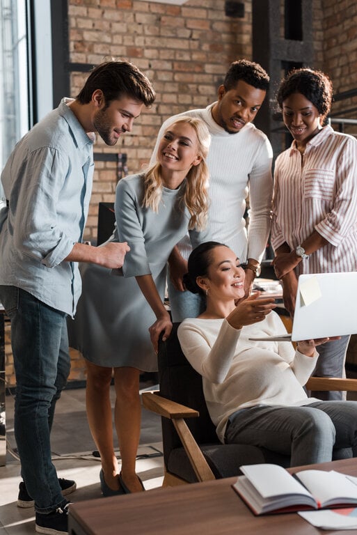 cheerful business people standing and talking cheerful business people standing and talking